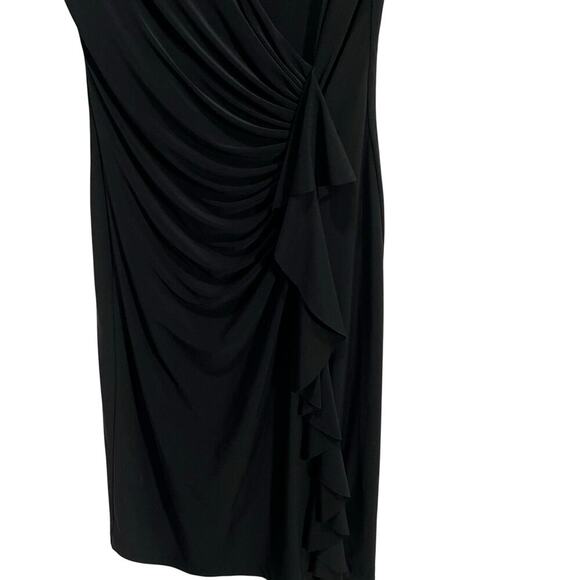 Black Label Evan Picone Black Ruched Midi Dress w/ Shoulder Pads Women's Size 6 - Picture 4 of 7